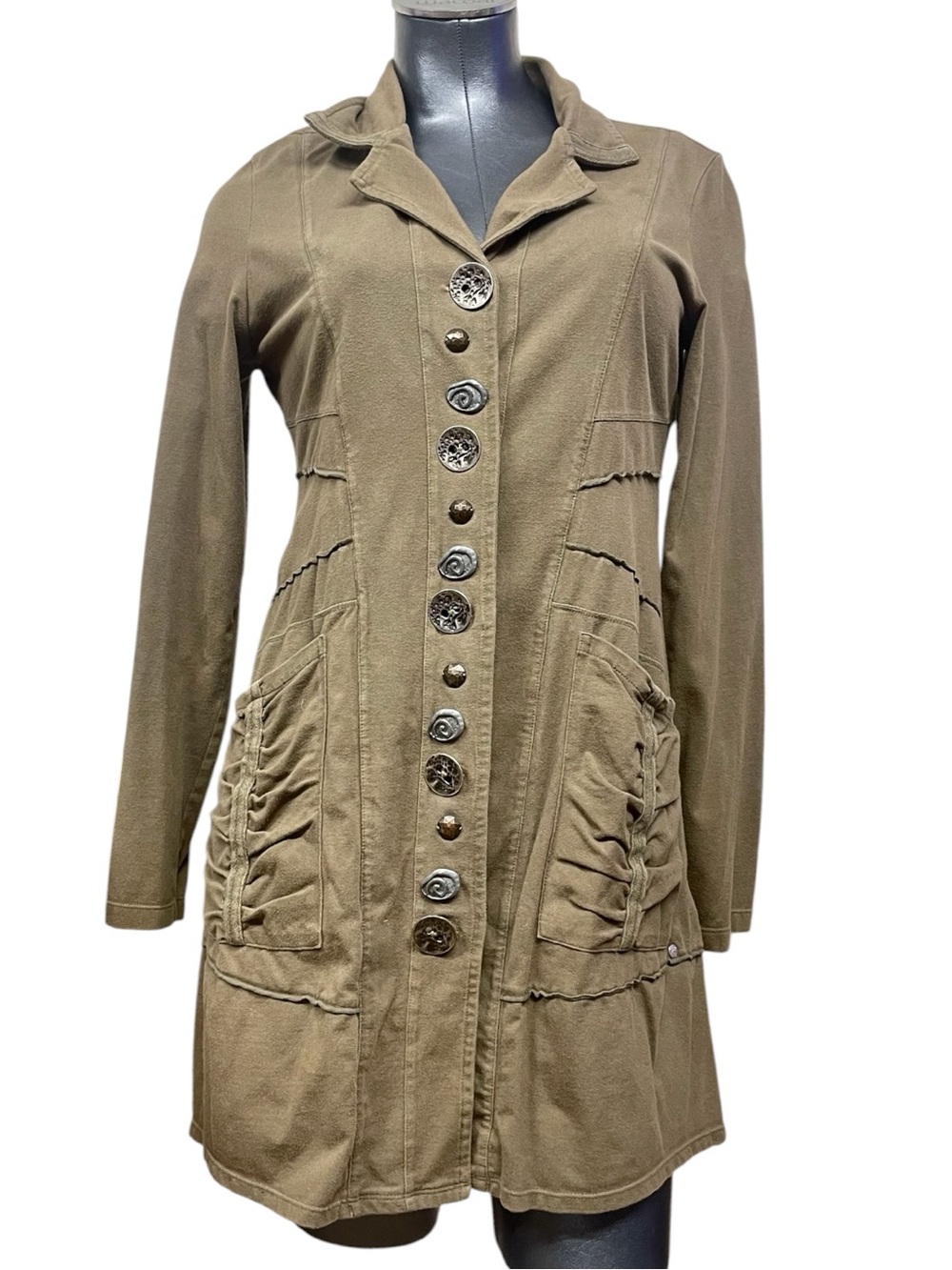 Neon Buddha Women’s Small Jacket Button Front Ruched Lagenlook